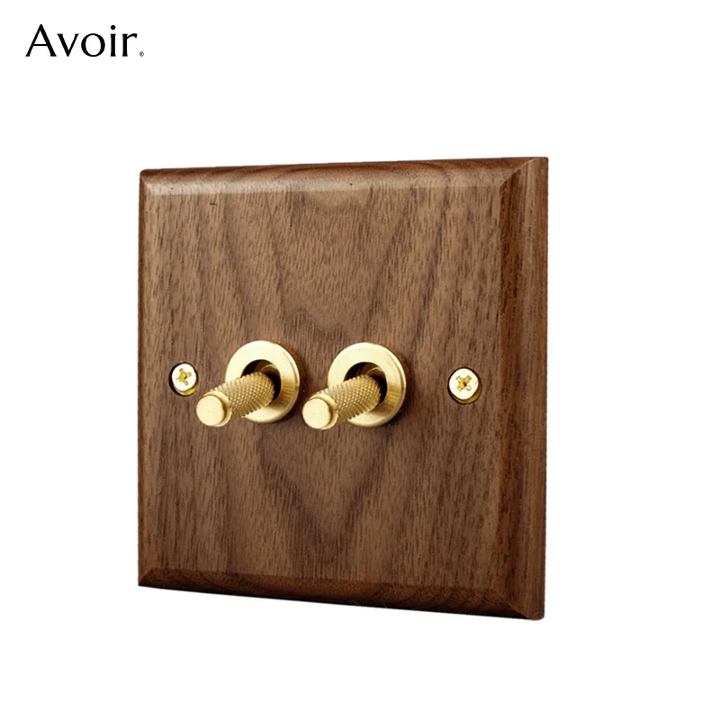 Avoir Carved Lever Toggle Switch 2 Way Black Walnut Wood Intermediate Light Swicth Usb Wall Socket 220V LED Dimmer Ceiling Fan