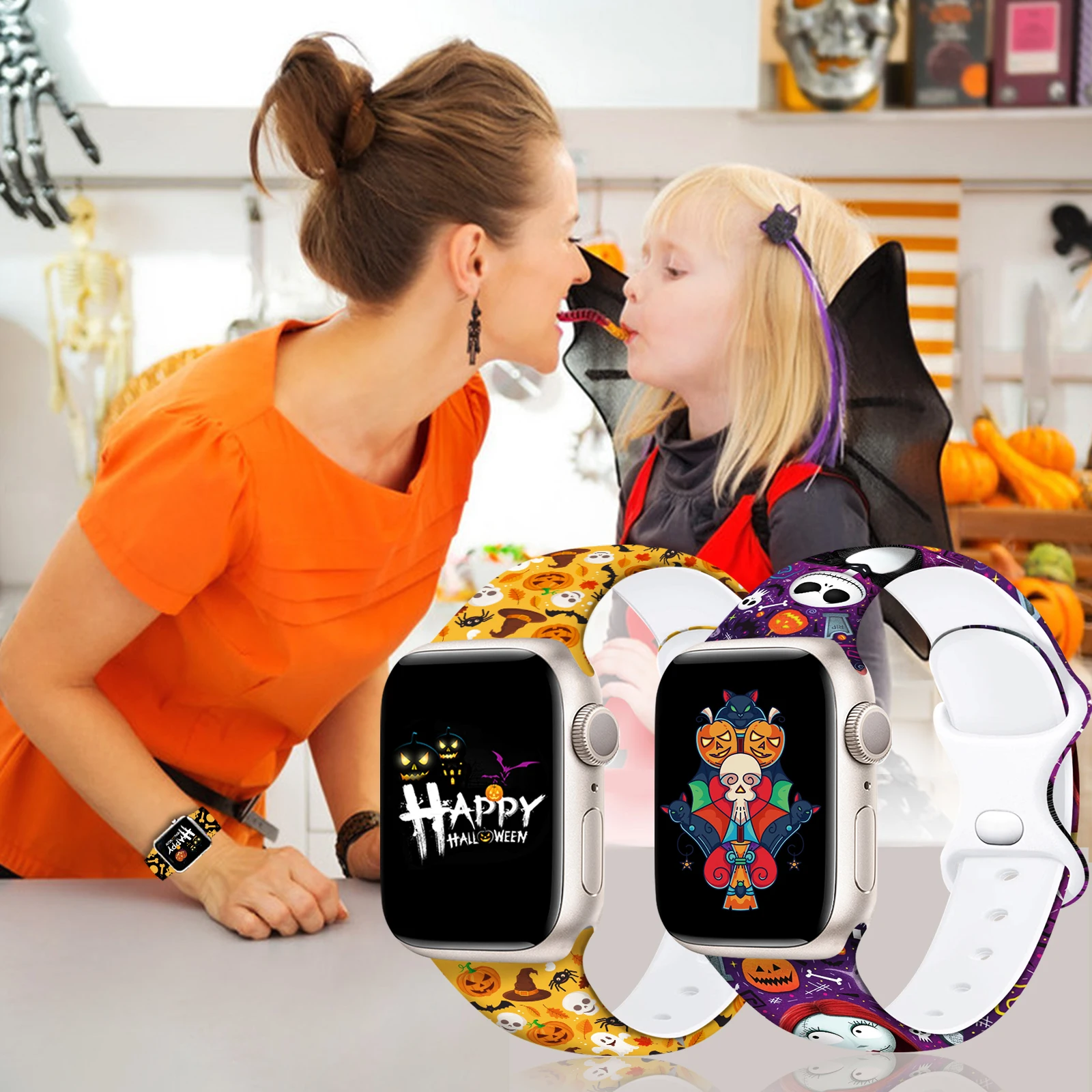 Halloween Series 1 Silicone Printed Strap for Apple Watch 9 8 7 SE 6 Band Replaceable Bracelet for iWatch 45mm 42mm 41mm