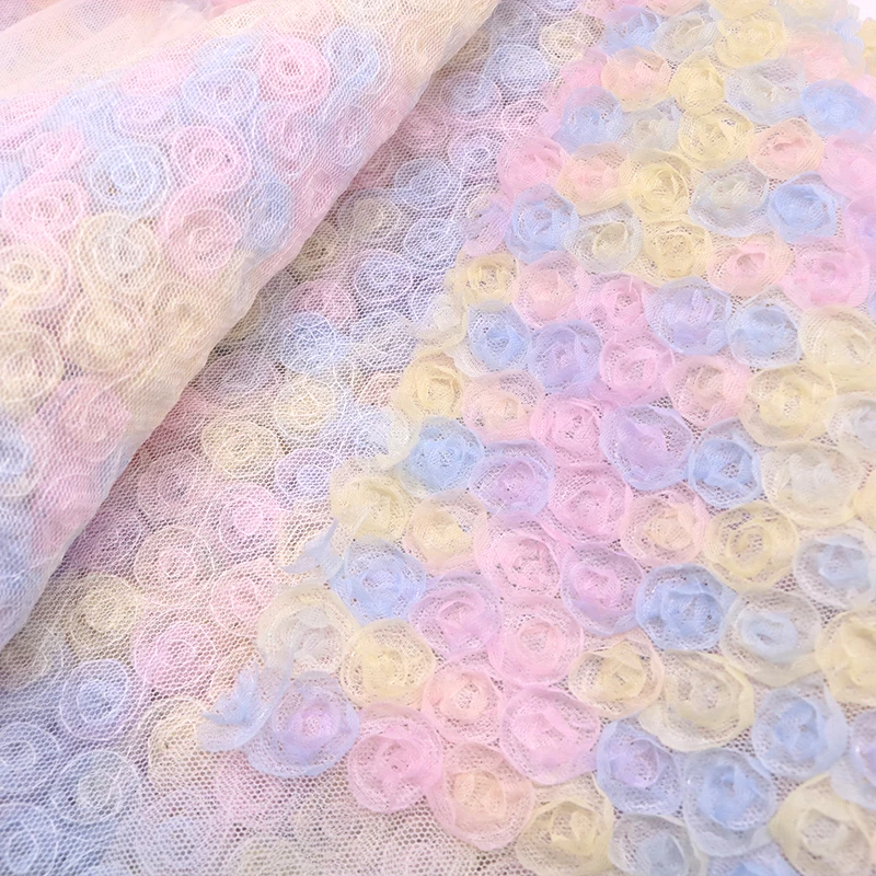 45x125cm Color Three-Dimensional Rose Petal Embroidery Fabric DIY Costume Dress Birthday Party Decrotation Embroidery Fabric