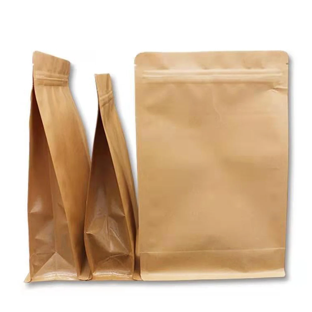 50Pcs/Lot Brown Kraft Paper Zip Lock Stand Up Bag Self Grip Seal Dustproof Tear Notch Doypack Food Candy Chocolate Pack Pouches