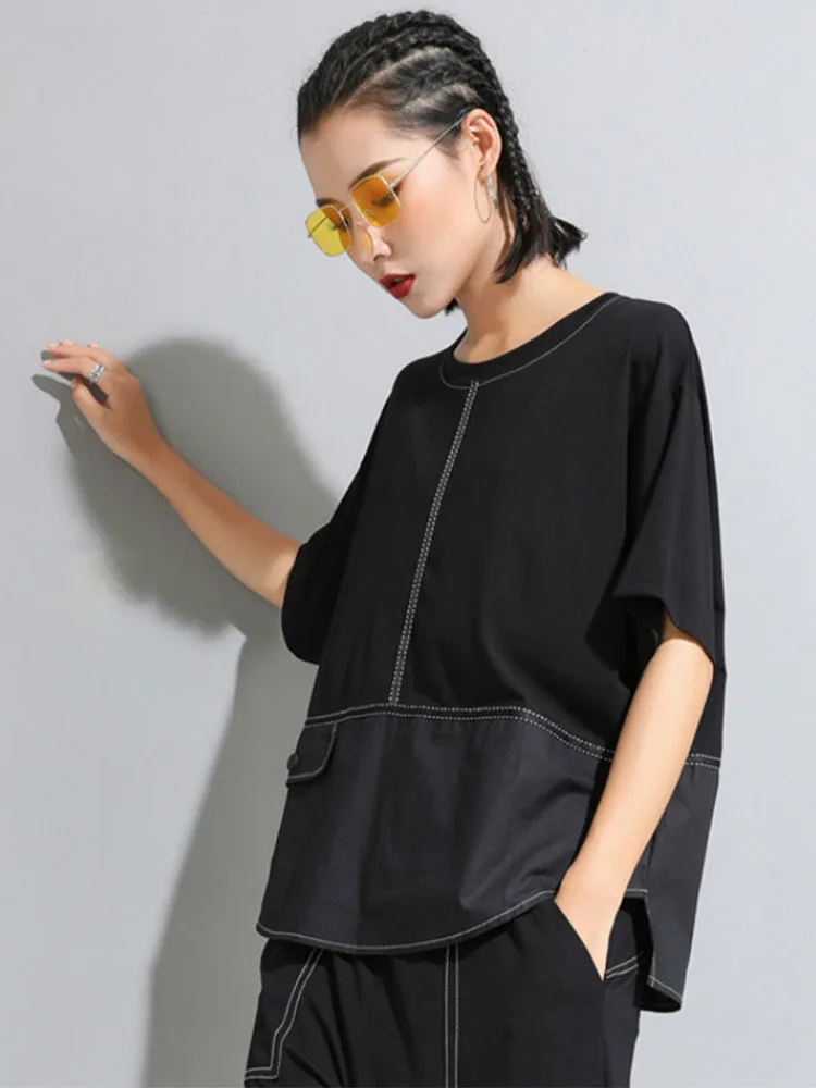 Amax luluE 2025 Summer Korean Fashion Tees Ladies Patchwork Crop Tops Womens Casual Short Sleeve T Shirts Harajuku Cotton Tshirt