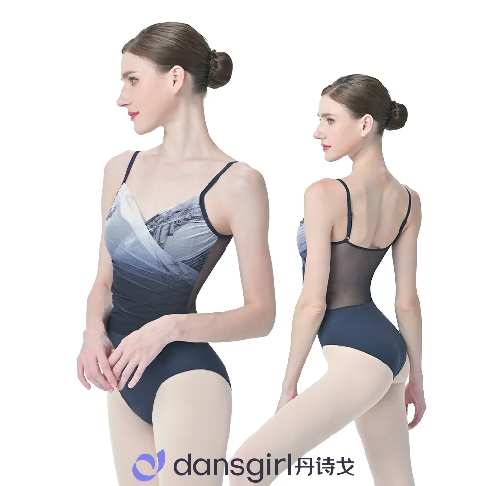 

Ballet Leotard for Women Practice Dress, Halo Printed Double Collar Strap Gymnastics Performance Dress, Adult Yoga Dress