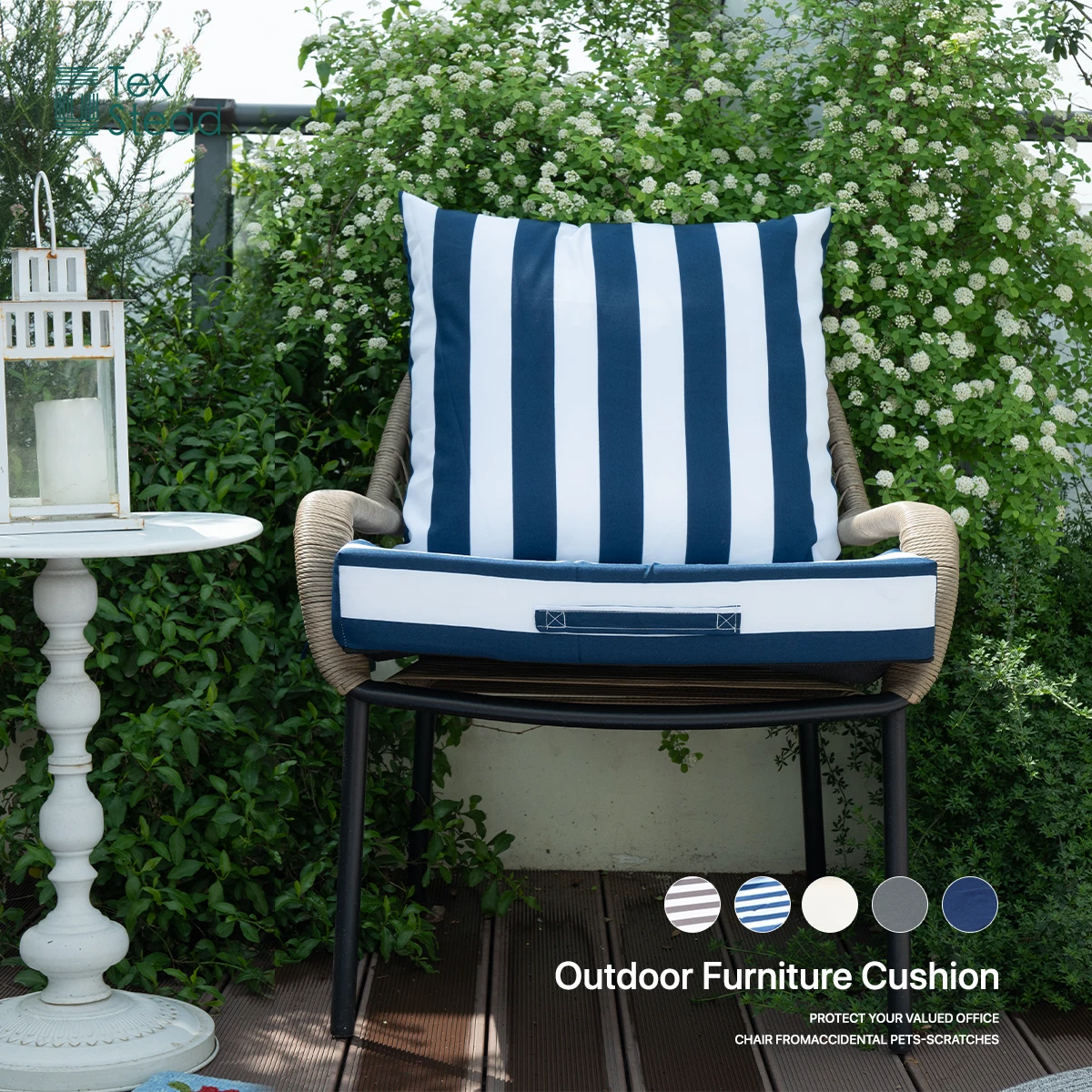 Outdoor Chaise Lounge Cushions, Thick Waterproof Patio Pool, Fade Resistant, Blue & White Stripe