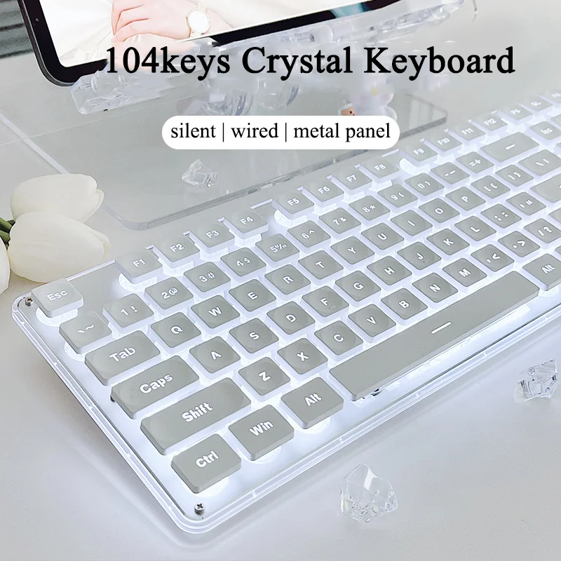 

104 Keys Gaming Crystal Keyboard RGB Backlit Slim Silent Keypad Metal Panel USB Wired Girl Gamer Keyboard For Computer Laptop PC