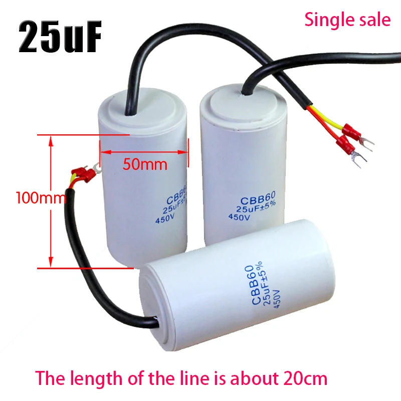 1 Chiếc 25Uf CBB60 CD60 450V Máy Giặt Tụ Điện Mất Nước Sấy Khởi Động Động Cơ Tụ Điện