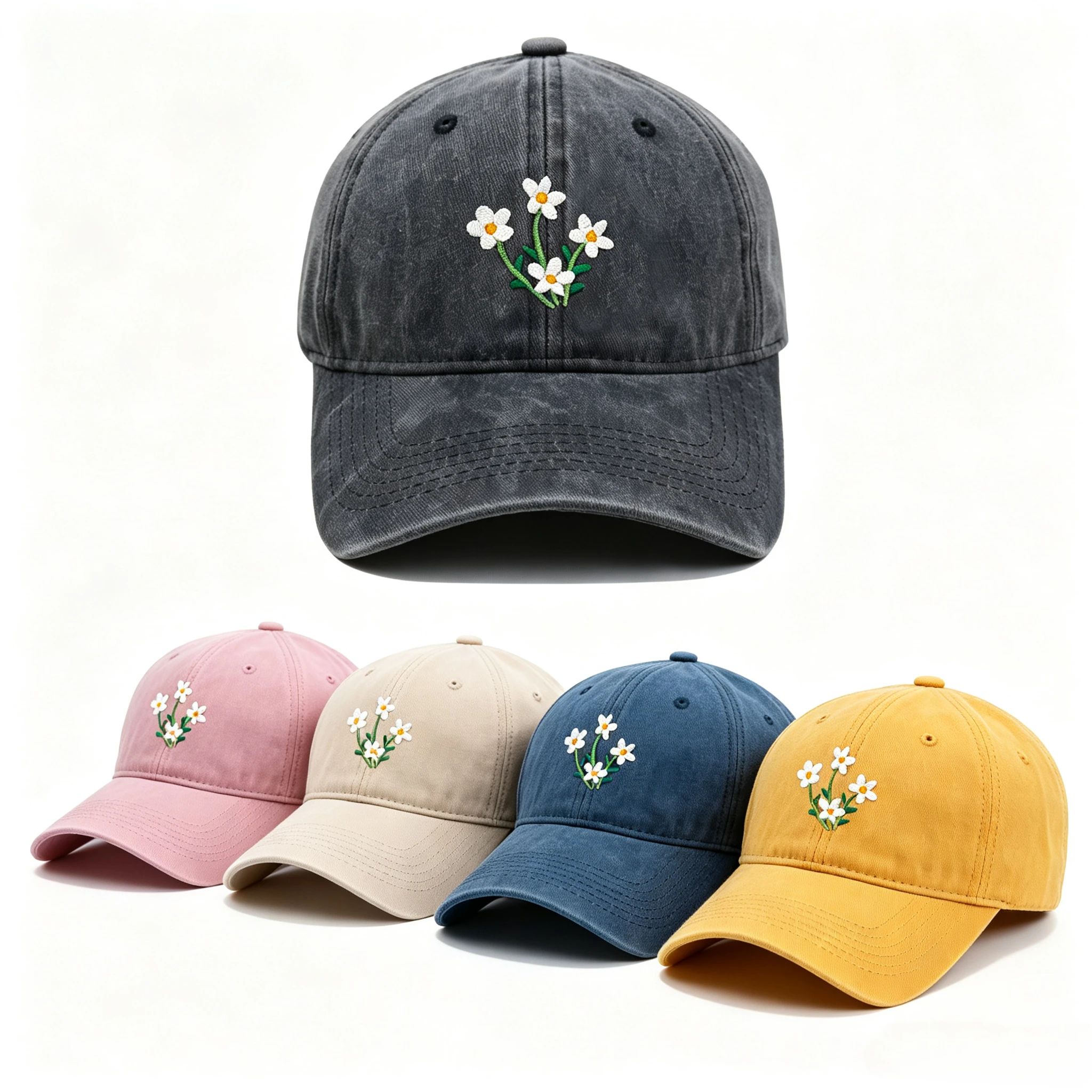 1pc Unisex Chamomile Flower Embroidered Baseball Cap, Washed and Worn, Soft Top, Outdoor Sports Sunshade, Casual Duckbill Cap