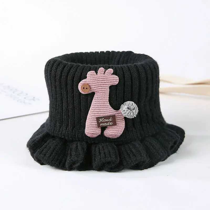 New Girls Baby Knitted Scarf Cartoon Giraffe Ruffle Neck Warmer Kids Warm Scarves Collar Circle Outdoor Winter Scarfs