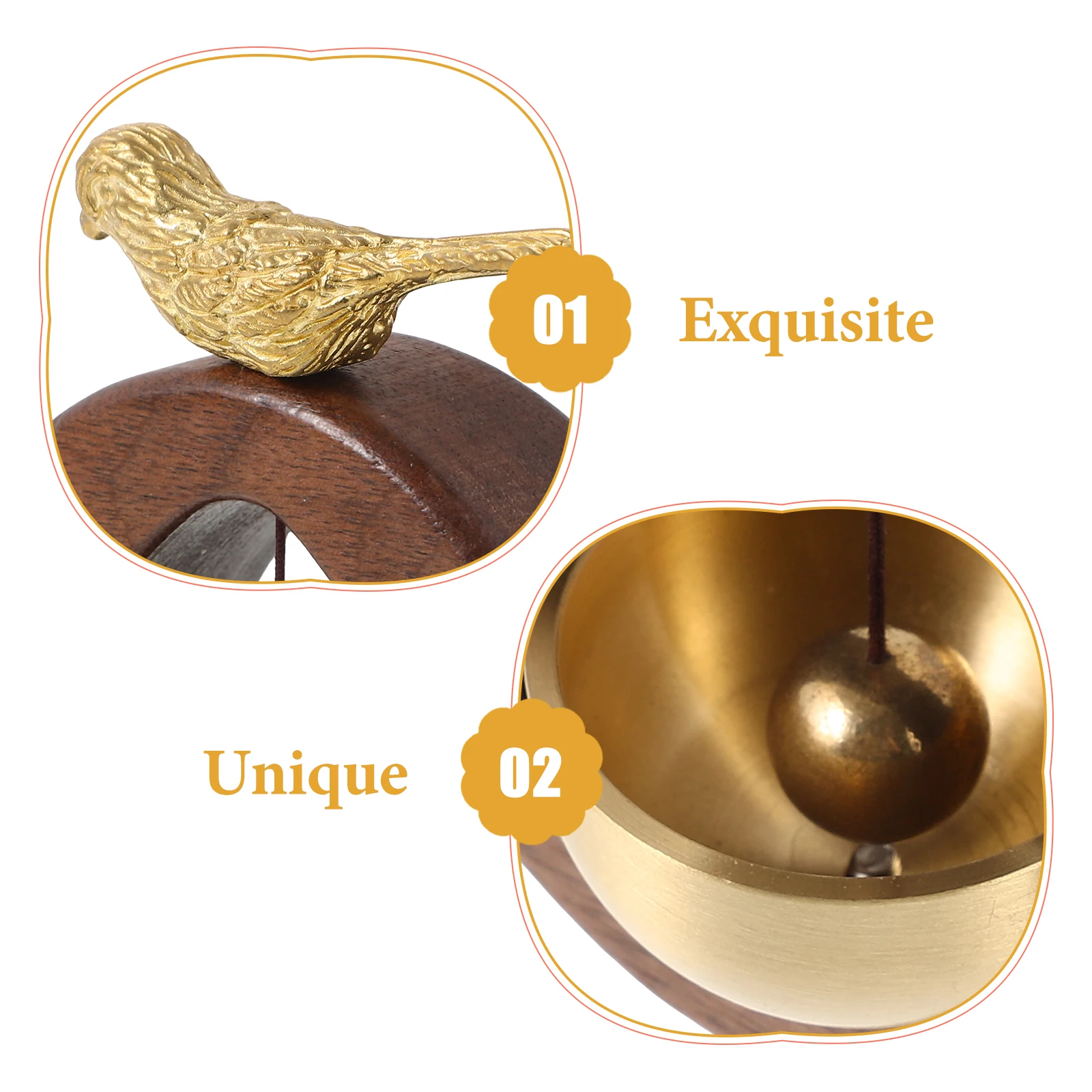 

Japanese Style Doorbell Accessories Wooden Door Chime Yellow Copper Bell Home Decor Entry Wind Chimes Shopkeeper Bells Door