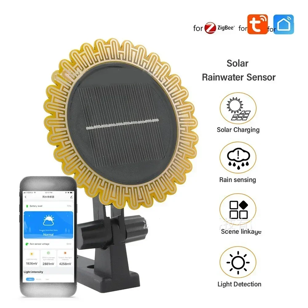 

For Tuya Smart For Zigbee Wireless Rain Sensor Light Detector Solar Powered IPx6 Waterproof Rain Detector Remote Control