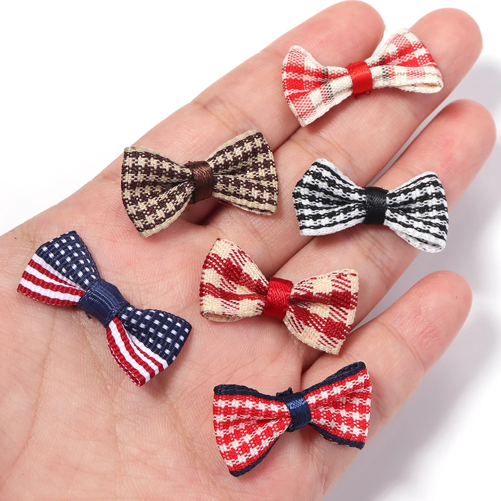 20pcs/lot 1.5cm Polyester Plaid Mini Bows Checkered Ribbon Bowknot for DIY Hair Accessories Clothing Decorations