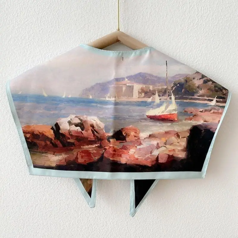 

U4LE Women Elegant Detachable Collar Scarf Vintage Colorful Landscape Oil Painting Print Shawl Wrap Lace-Up Shrug Capelet