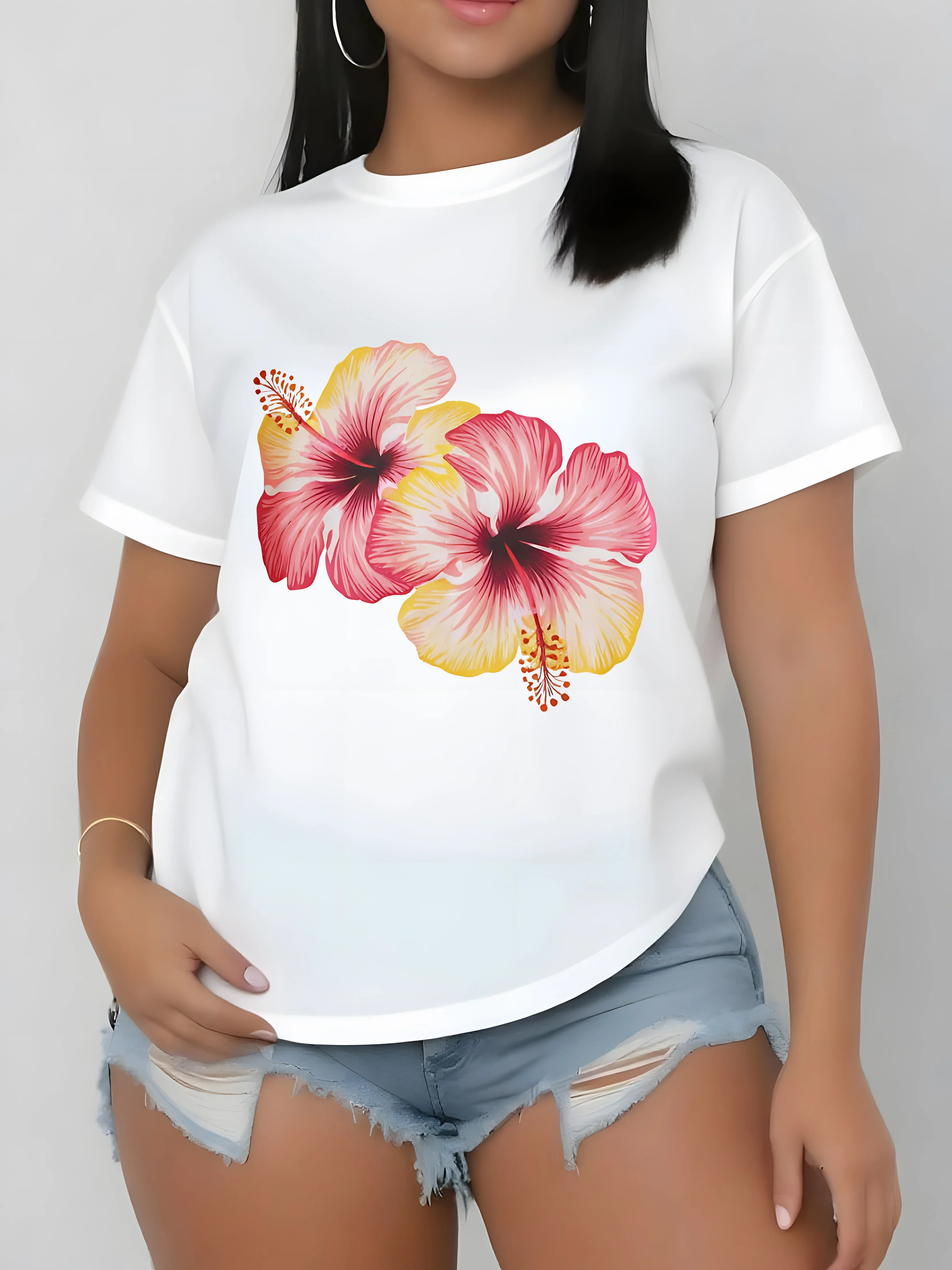 

Женская футболка с короткими рукавами и принтом размера PLUS, свободная и повседневная, мягкая, удобная и дышащая, для занятий спортом на открытом воздухе