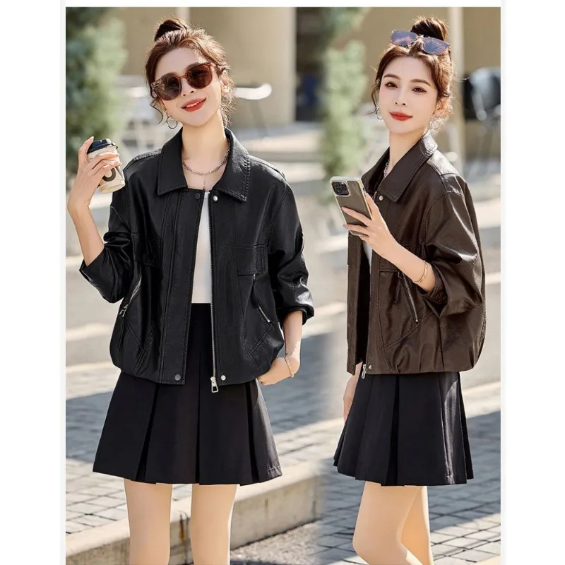 Spring Autumn New Collection Fashion Elegant Short Leather Jackets Women Vogue Versatile Casual Jackets Made of PU Leather Vogue