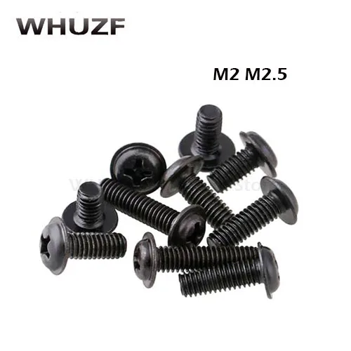 Loptop screws 500pcs M2 M2.5 PWM black zinc cross round head with pad screw black pan head with meson computer chassis screw