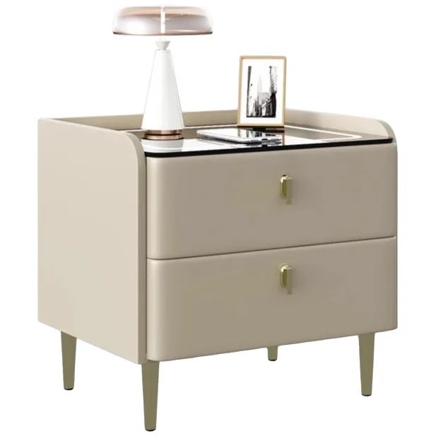 

Modern Elegant Wooden Bedroom Furniture Simple New High-End Smart Bedside Table Wireless Charging Home Storage Stainless Steel