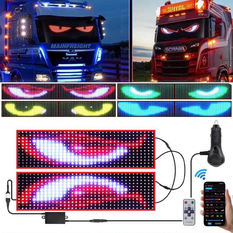 

APP Remote Control Truck Devil Eye LED Matrix Pixel Panel Soft Foldable Lighting Graffiti Scrolling Board Ambient Light 12V 24V