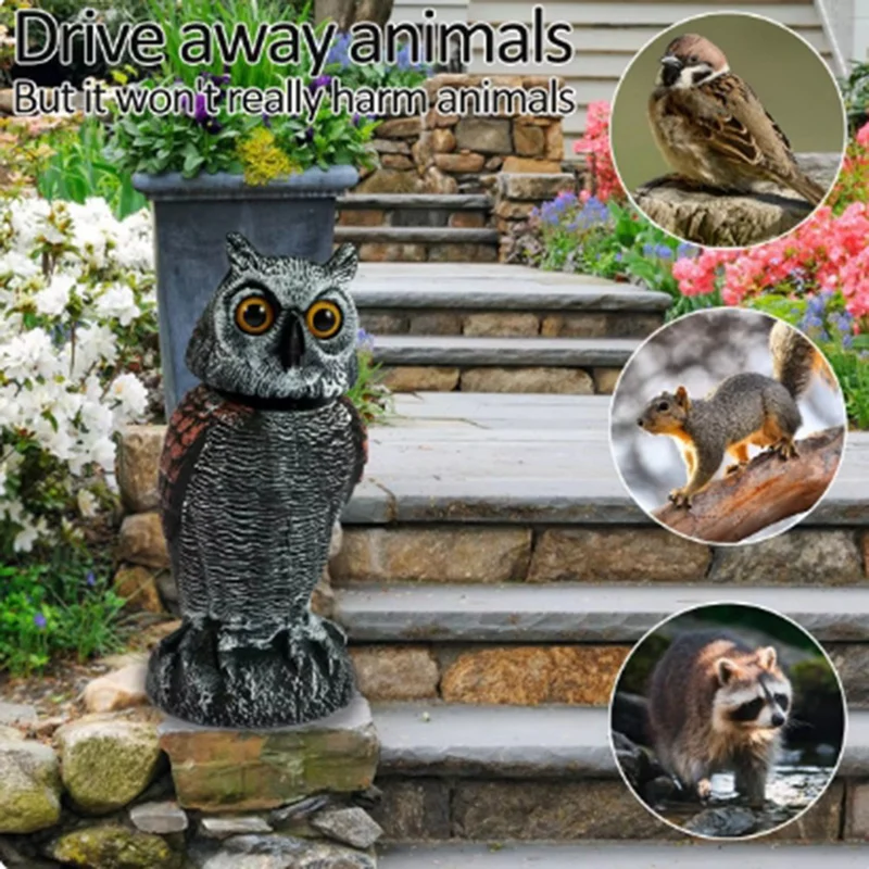 HOT SALE Owl Scare Control Devices With 360° Swivel Fake Owl Decoy Owl Bird Deterrent Garden Decoration