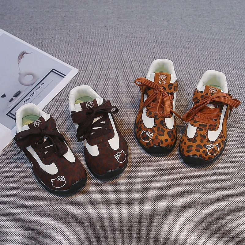 Autumn Fashion Toddler Little Girls Casual Shoes Leopard Print Strap Warm Cozy Comfortable Sports Shoes for School Daily Wear