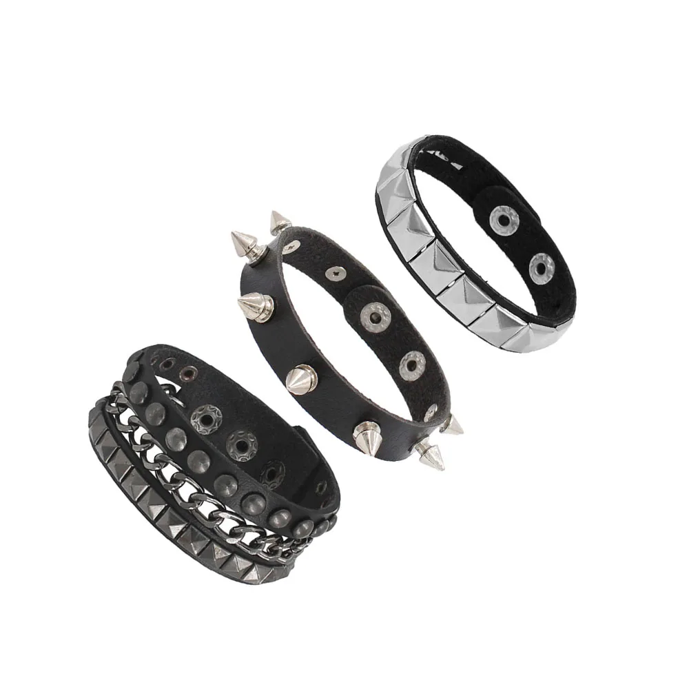 Punk Rock Studded Bracelet Set Spiked Leather Cuff Bracelet for Men Women 80s Wristband Emo Bracelet Adjustable