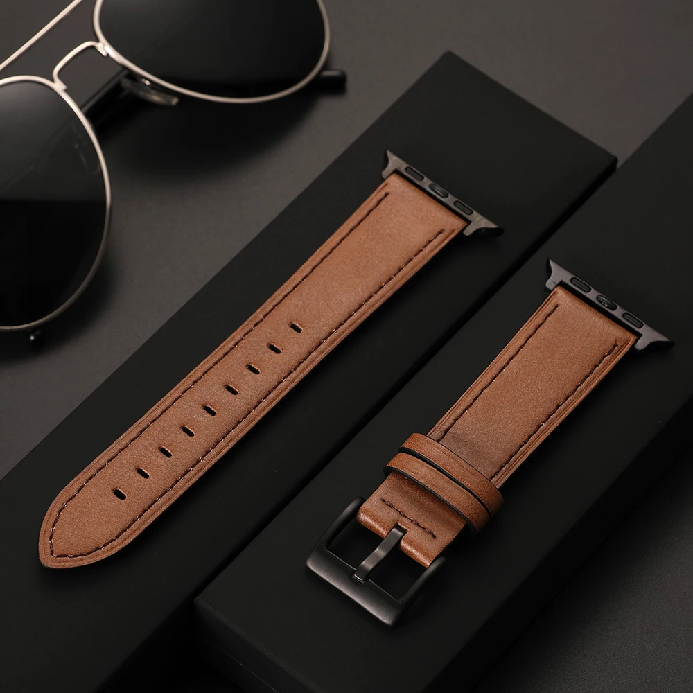 Leather Strap for Apple Watch Band 44mm 40mm 42mm 38mm 49mm 45mm Watchband for IWatch Series 8 7 6 5 4 3 SE