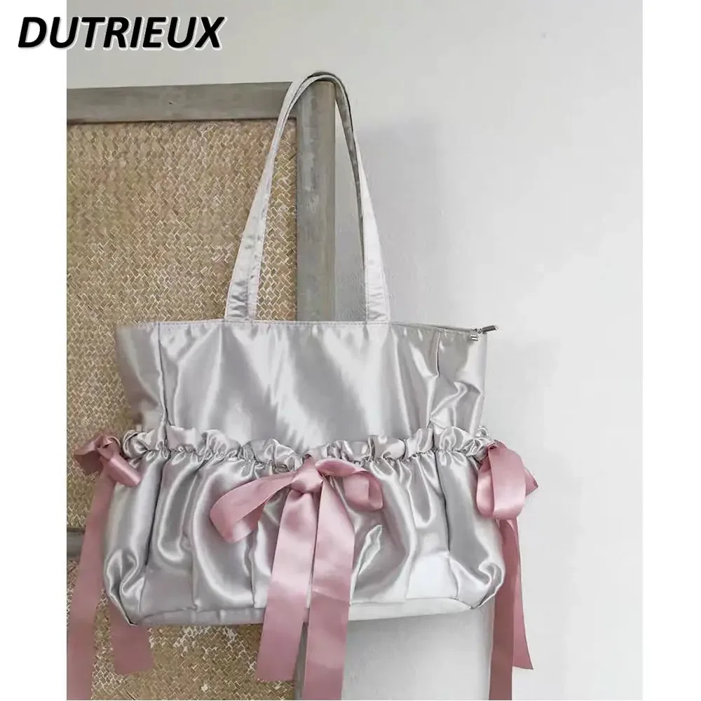 2024 New Satin Ribbon Ballet Girl Bow Shoulder Bag Large Capacity Tote Bags for Lady Sweet Cute Casual Elegant Women's Handbags