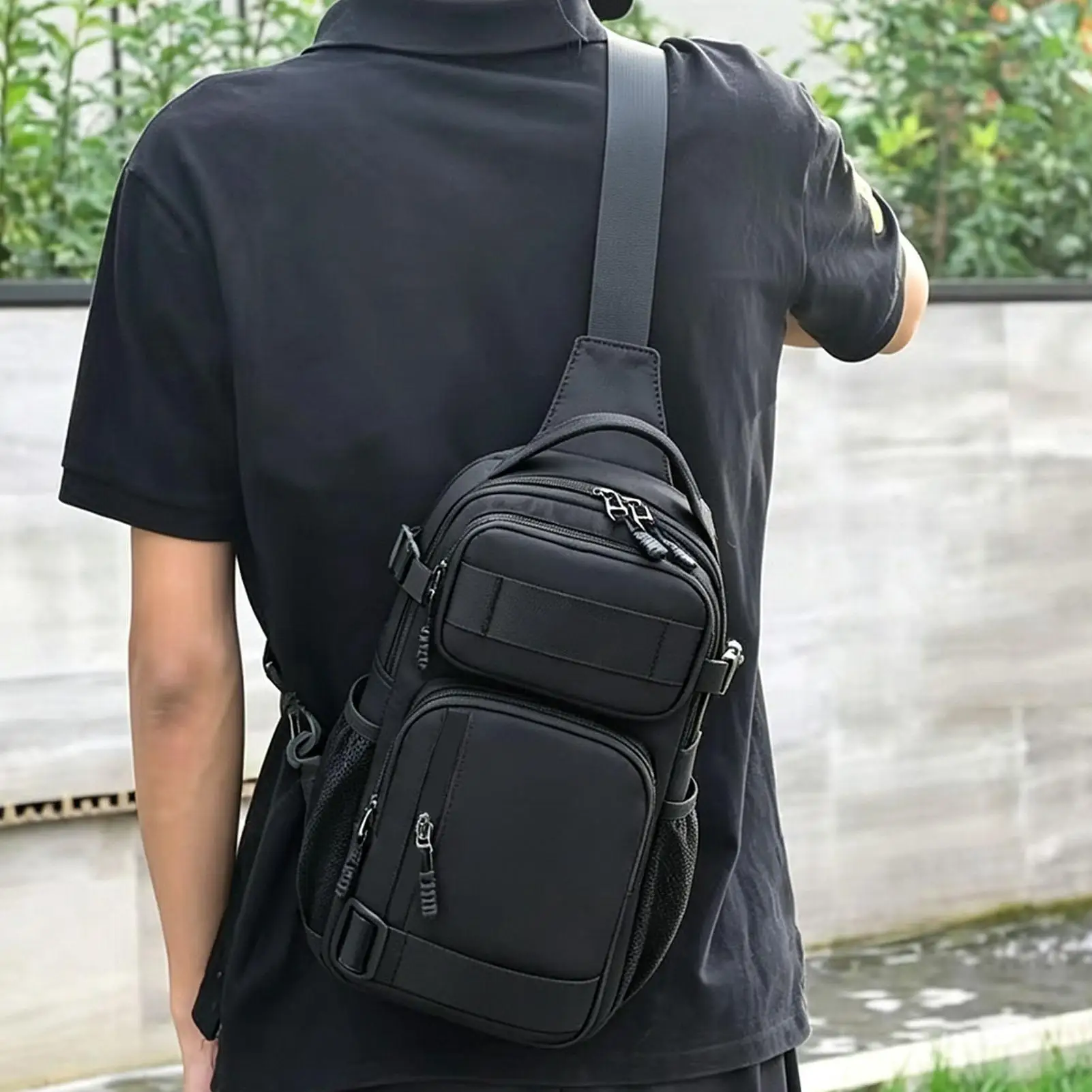 Travel Sling Bag For Men Oxford Cloth Casual Lightweight Multi-Pocket Over The Shoulder Bags For Commuter Cycling Gym Sports
