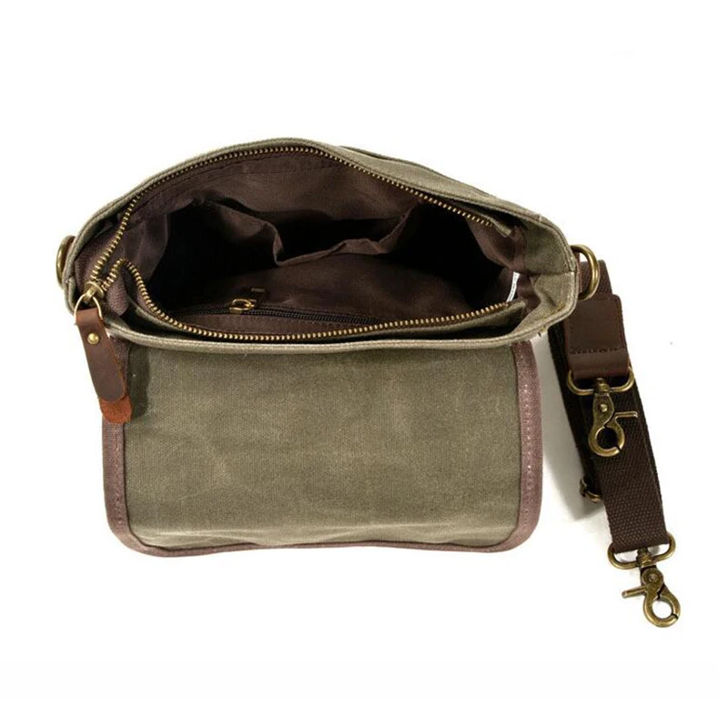 Men Trend Crossbody Bag Large Capacity Shoulder Bag Wax Canvas Leather Pouch Multi-function Outdoor Travel Small Bag