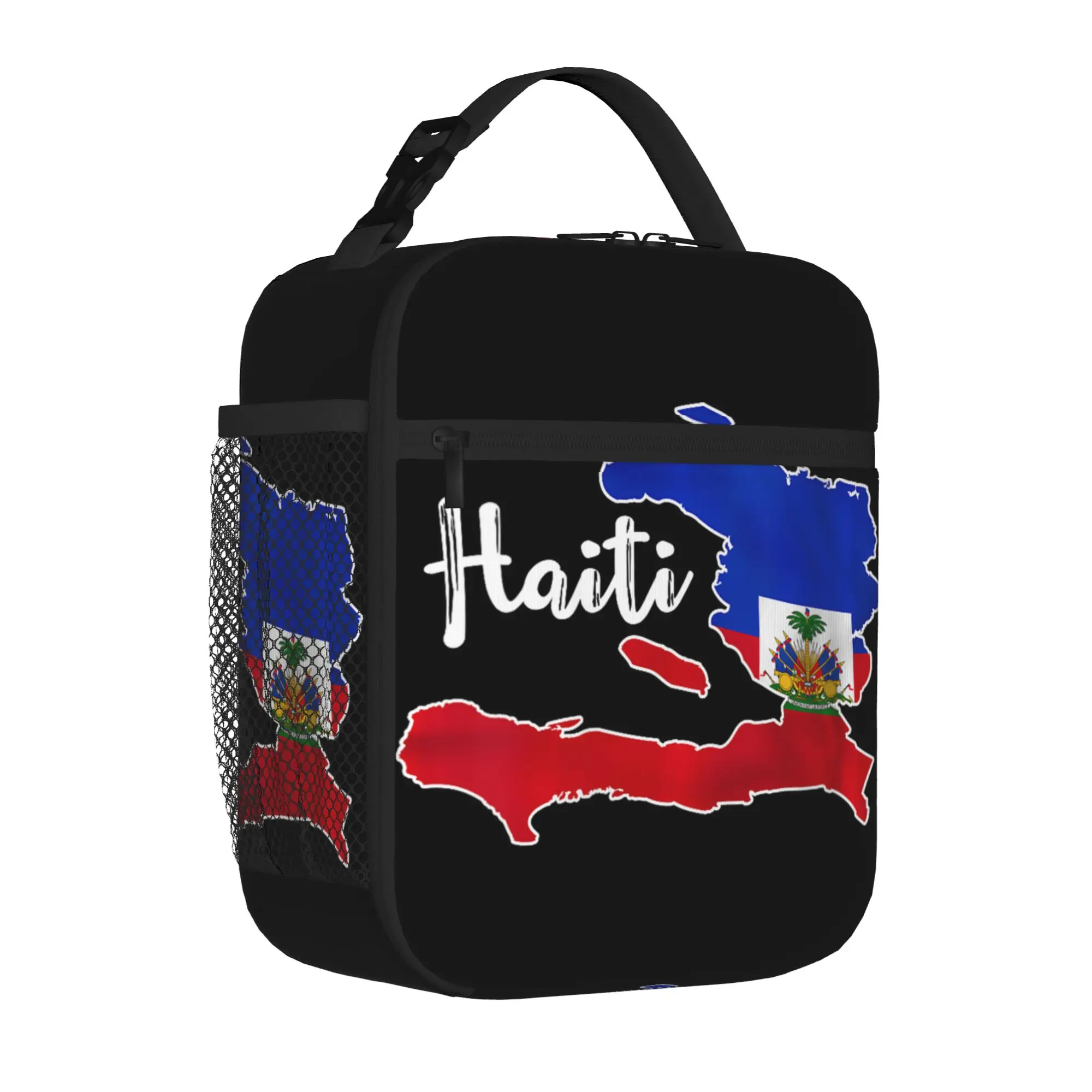 

Happy Haitian Flag Day Cool Haiti Map Pride Tote Insulated Lunch Bag Portable Food Bags Leakproof Thermal Cooler Travel Washable
