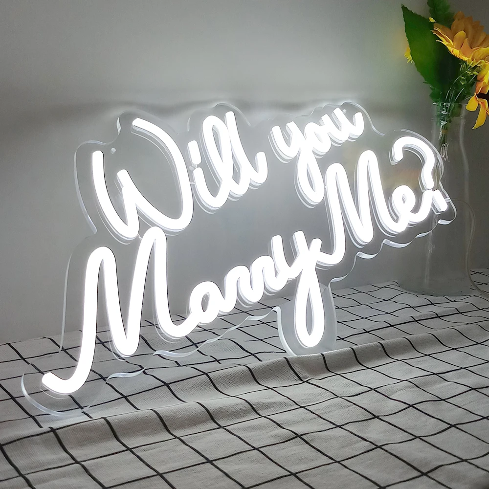 Will You Marry Me LED Neon Sign 56x31cm Wedding Proposal Backdrop Personalized Party Art Light Valentine's Day Decoration Light