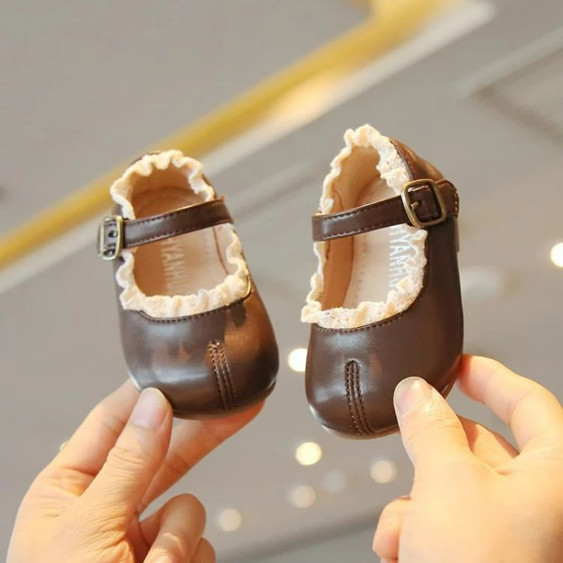 

Kids'Casual Shoes PU Leather Lace Buckle Fashion Spring Flat Shoes For Girls Anti-slip Breathable Brown Black Size 15-25