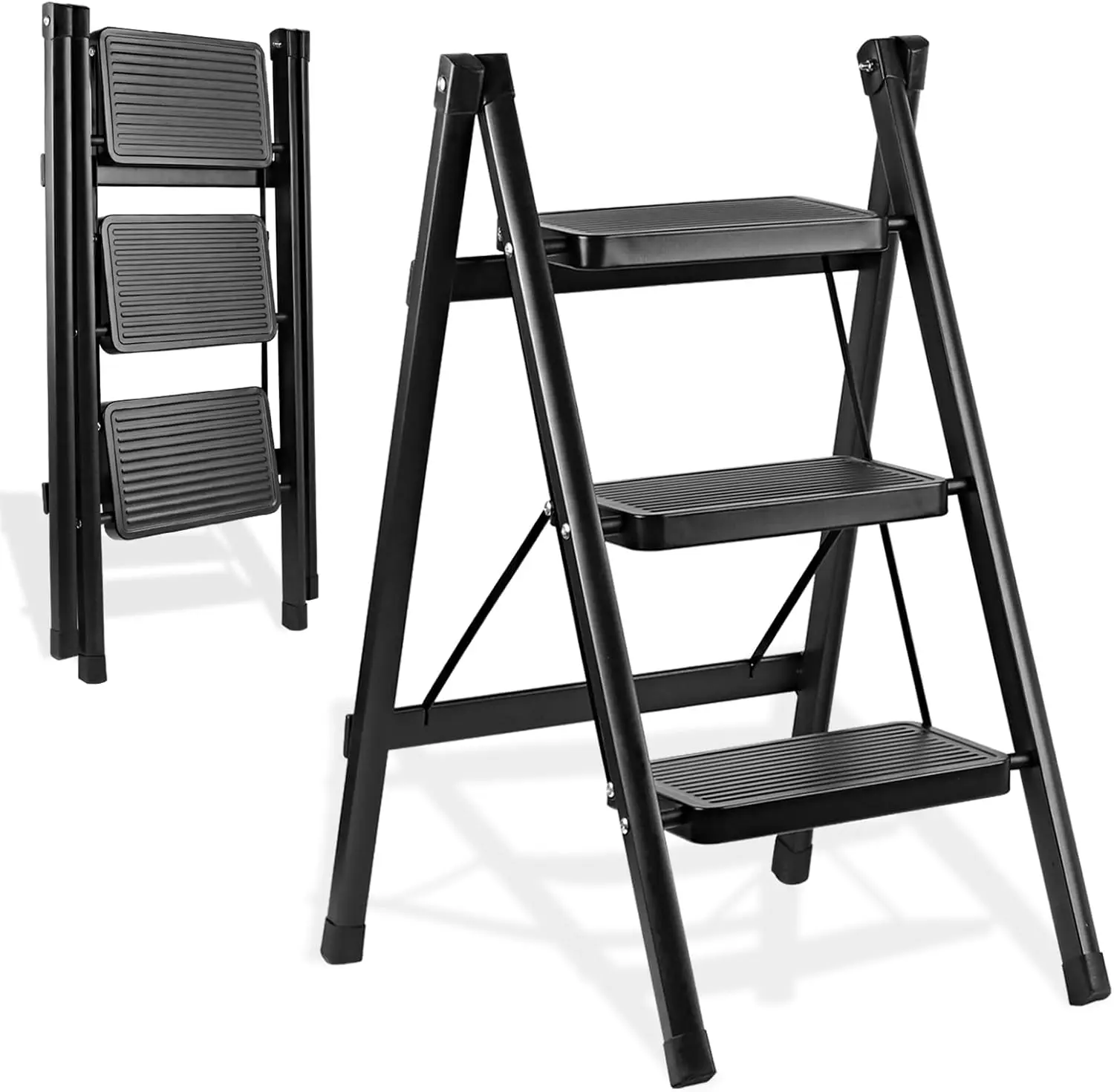 

3-Step Ladder, Folding Step Stool For Kitchen/Closet/Garage, Sturdy & Lightweight Aluminum Handy Ladder, 250 Lbs Acity,