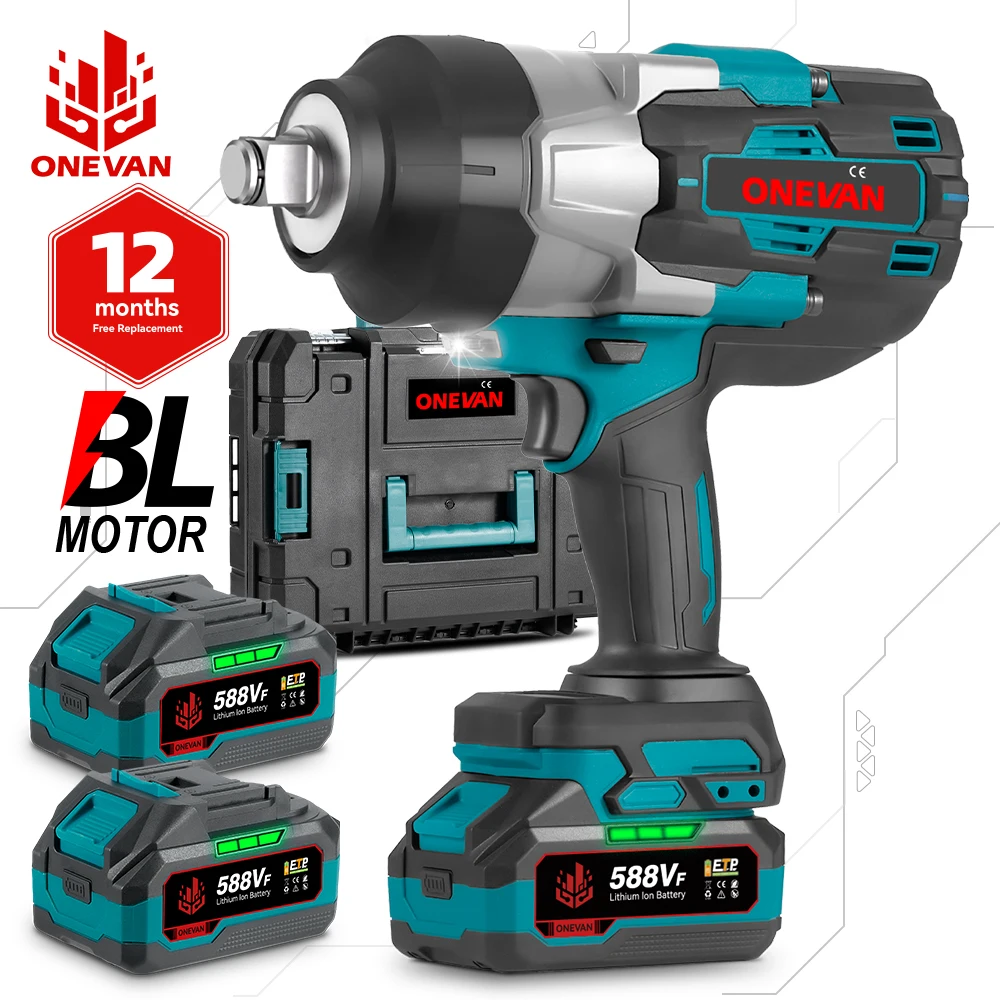 1000W Electric Impact Wrench Cordless Brushless 3/4  2200 N.m Torque Power Wrench with Battery Pack