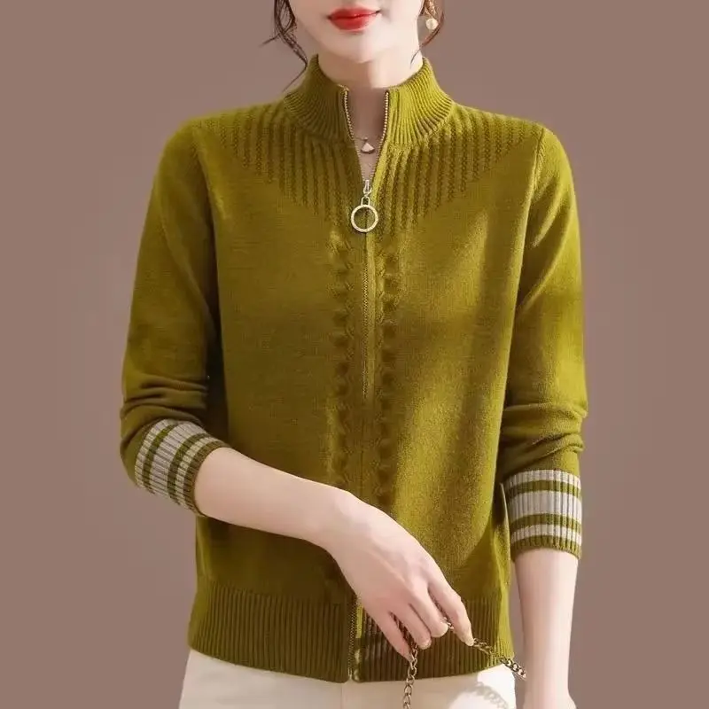 

Autumn Winter Women Sweater Cardigan New Fashion Loose Standing Collar Zipper knitted Jacket Female Long-sleeved Casual Knitwear