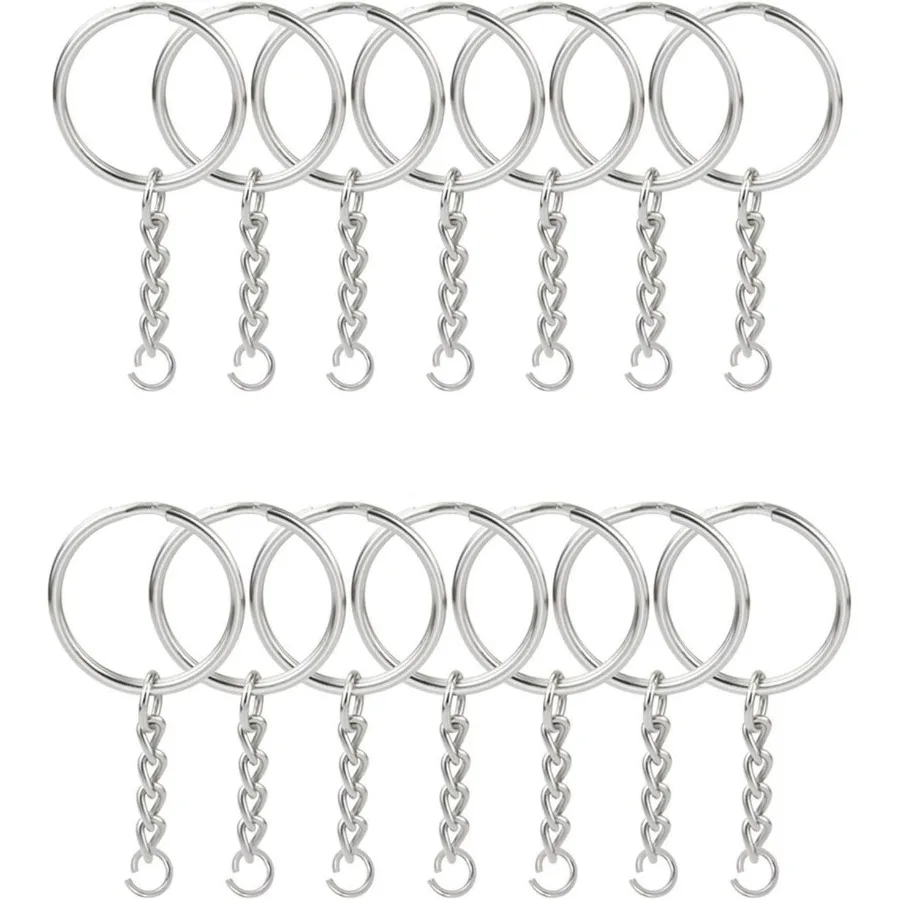 

100PCS Split Key Ring Kit with Chains Jump Rings 1 Inch Silver Nickel Bulk Jewelry Making Supplies for DIY Keychains Charms Cra