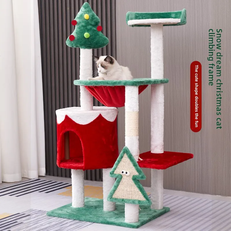 Christmas cat climbing frame, cat nest integrated, winter velvet  shelf, a sisal wear-resistant