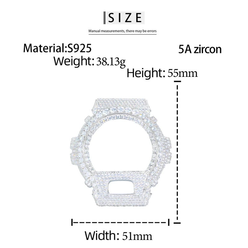 S925 Sterling Silver Moissanite for DW6900 Series Watch Case Bling Iced Out Bezel Hip Hop Watch Accessories view 6