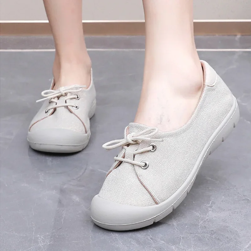 Spring Lace-up Shallow Walking Women's Shoes Comfortable Round Toe Soft Sole Casual Shoes Crash Resistant Toe Outdoor Sneakers