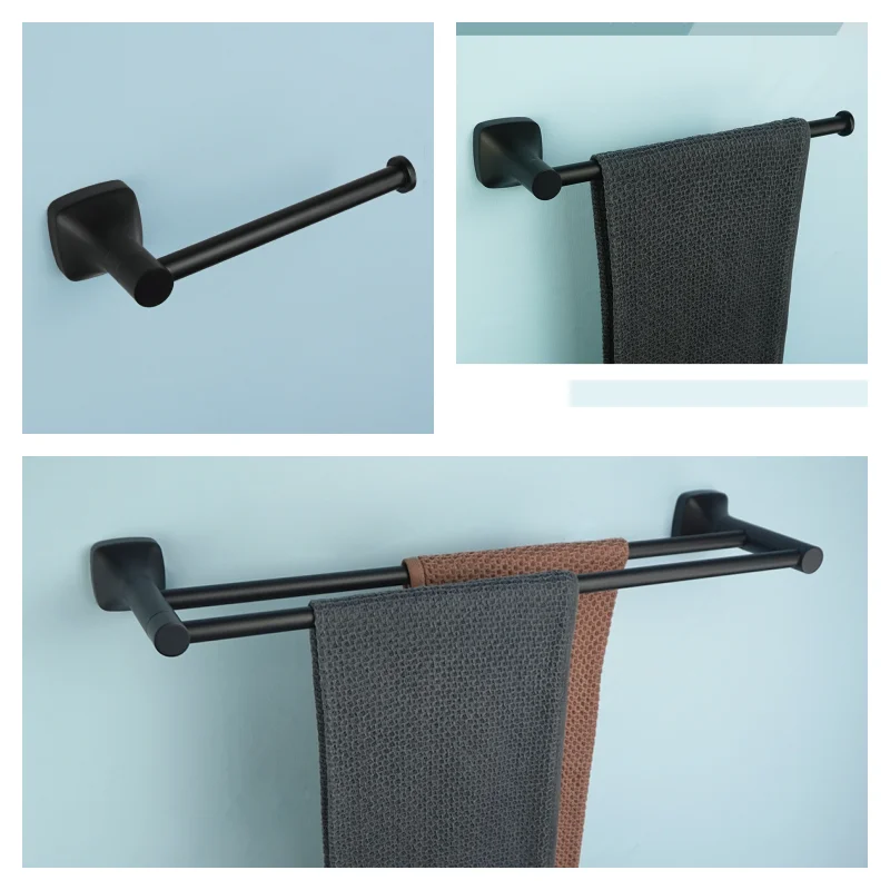 Matzwarte badkameraccessoires set wandmontage roestvrijstalen kledinghaak toiletrolhouder handdoekstang hardware hanger