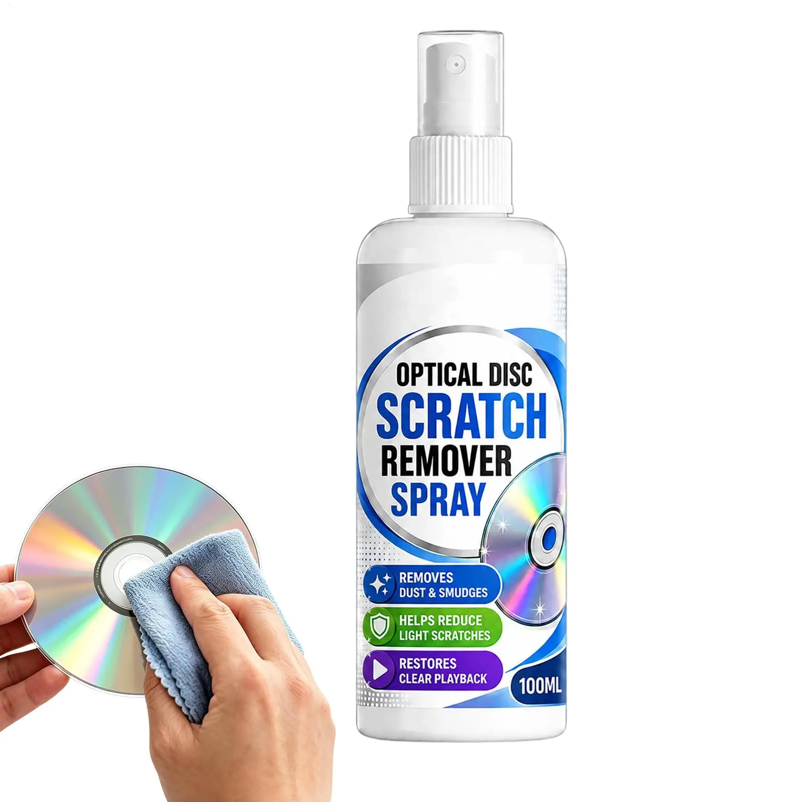 Disc Cleaning Solution with Towel 100ml Anti-Static Fast-Drying Restorer Fluid Game Disc Scratch Remover Spray for Home Studio
