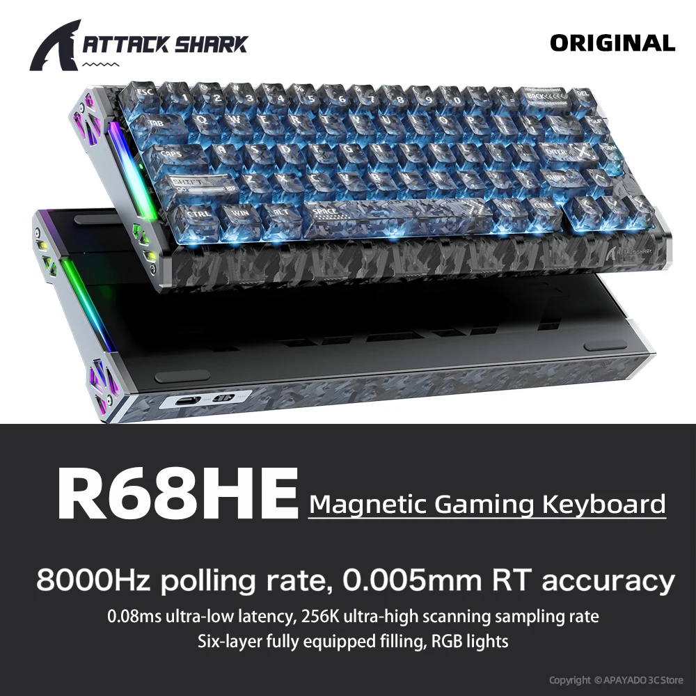 

Attack Shark R68HE Magnetic Keyboard 8K Hz for FPS/MOBA Forged Carbon Fiber Shell 0.005mm RT Full Hot-Swap Mechanical Keyboard