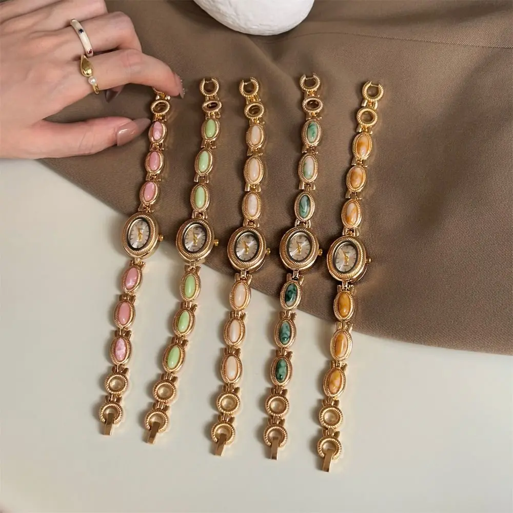 New Colored Gemstones Ladies Watch Oval Luxury Quartz Watch Gift Elegant Wristwatch