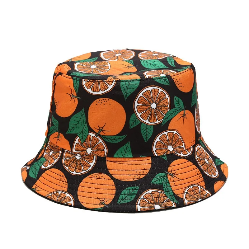 New Fruit Pattern Fisherman Hat Men and Women Outdoor Leisure Sunscreen Sun Hats Double-sided Panama Bob Cap Bone