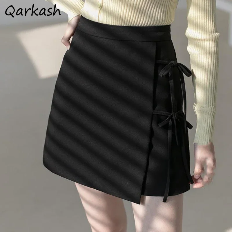 

Skirts Women Design Bandage Solid Ulzzang Female Simple Basic Temperament Elegant Summer Faldas Casual All-match Daily Fashion