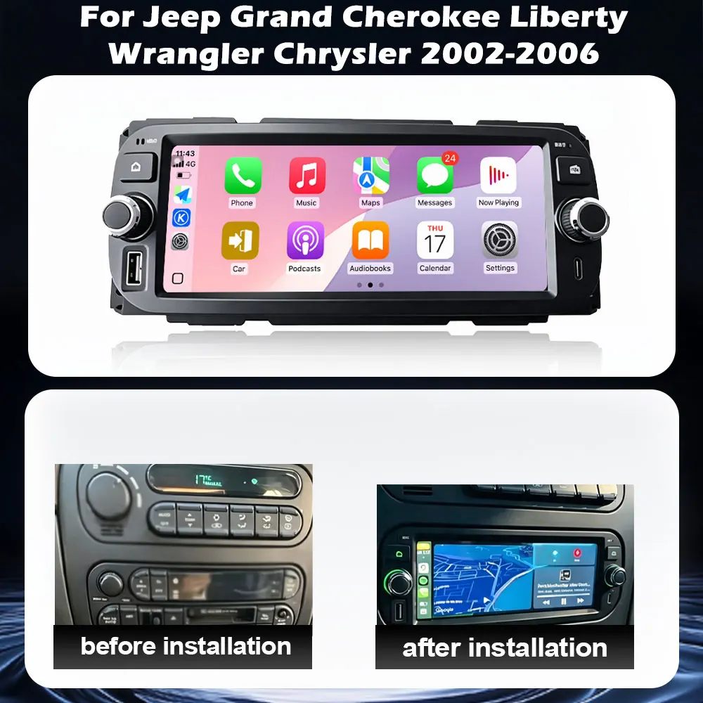 6.86 inch For Jeep Grand Cherokee Liberty Wrangler Chrysler 2002-2006 Car Multimedia Video Player Auto Carplay IPS Touch Screen