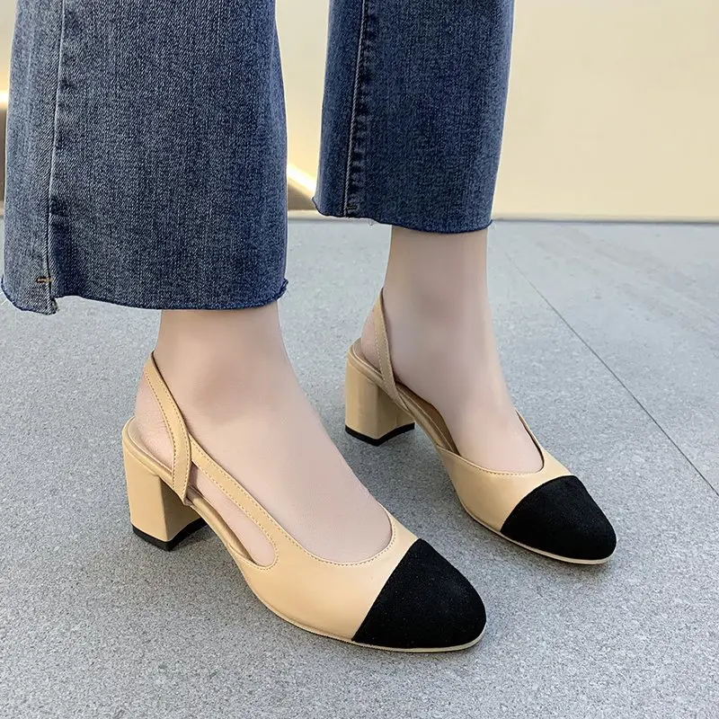 Summer Sandal For Women High Heels Sandals Retro Closed Square Toe Mules Shoes Girls Wedding Shoes Elegant Womans Low Heels