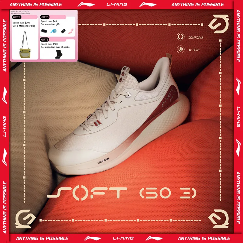 Zapatos de estilo de vida Li-Ning SOFT GO 3 para hombre, zapatos COMFOAM reflectantes para caminar, sin cordones, zapatillas elegantes LiNing AGLW001