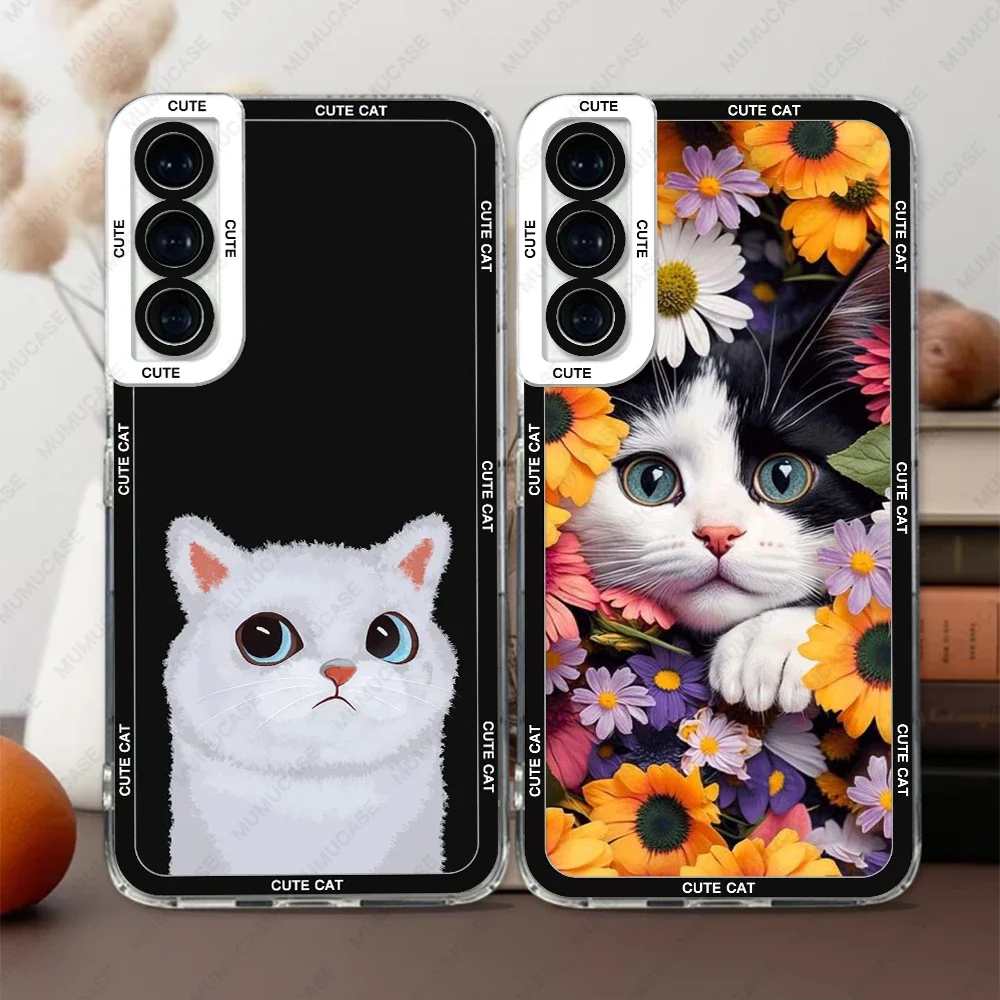 Case For Samsung Galaxy S25 S24 S20 S21 FE S22 Plus S23 Ultra A22 A54 5G Soft Cover Cute Cat