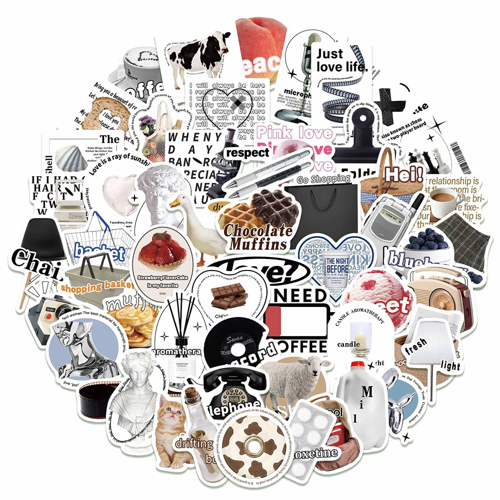 

10/30/55pcs Cute Ins Simple Style Aesthetic Stickers Cartoon Graffiti Decals Notebook Suitcase Phone Waterproof Sticker Packing