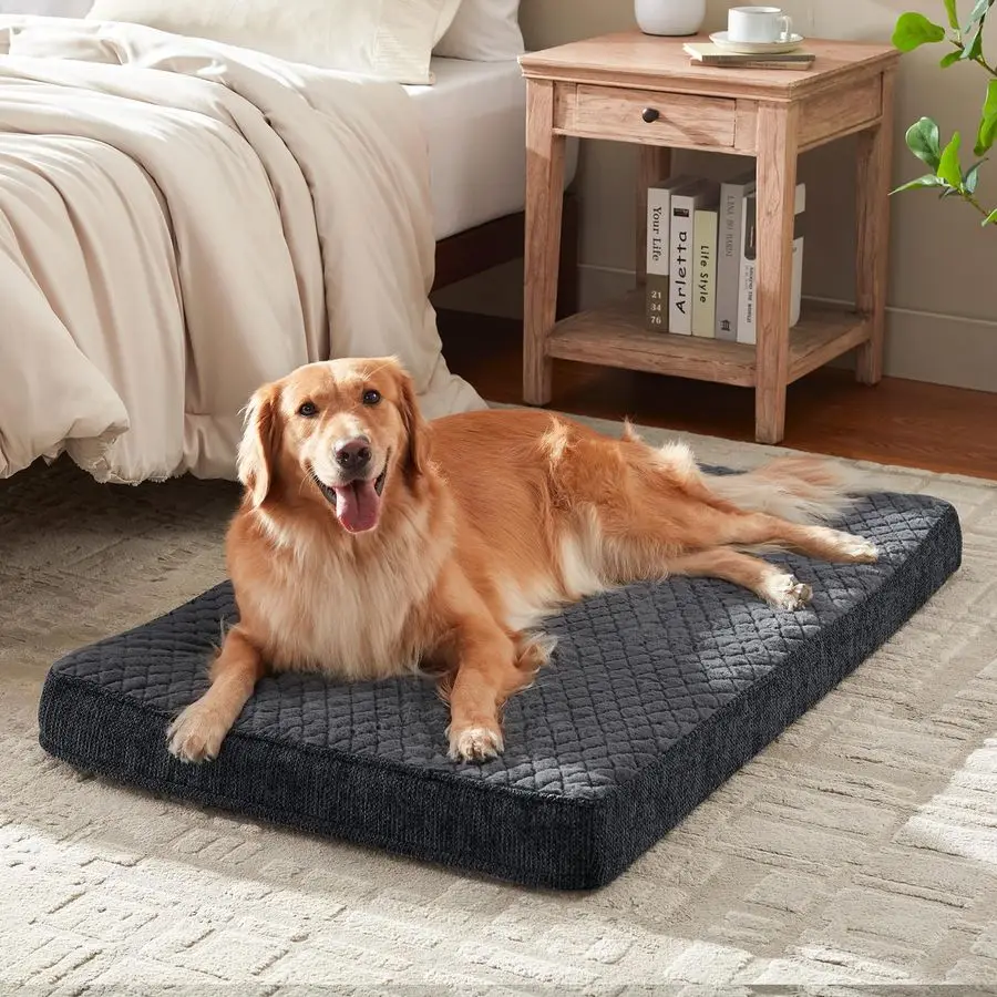 

XL Dog Beds Large Sized Dog, Orthopedic Big Dogs Crate Bed with Washable Removable Cover, Extra Thick Egg Memory Foam Pet Beds,