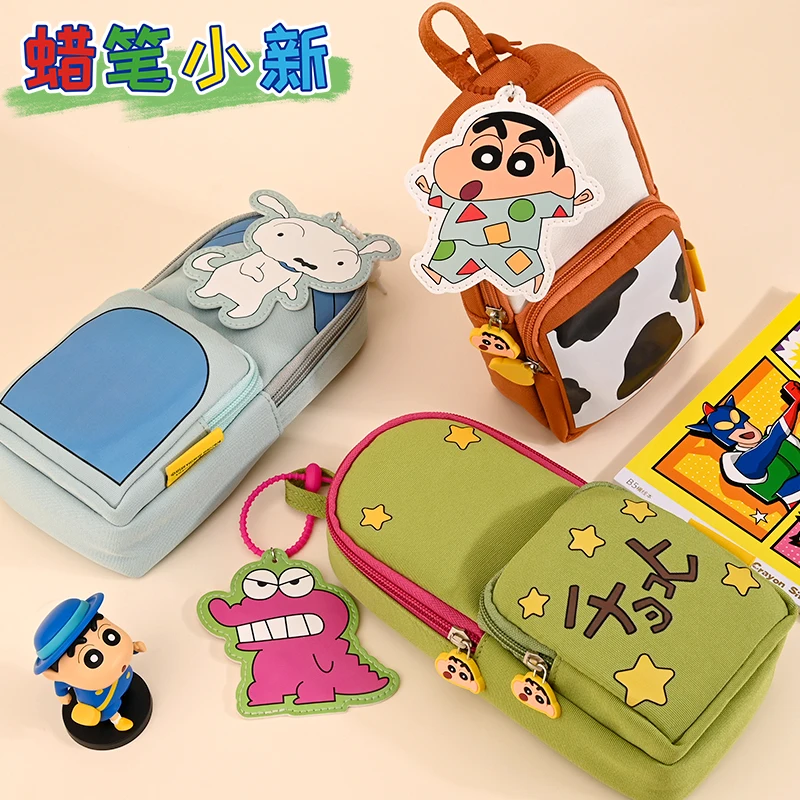 Bandai Anime Cartoon Crayon Shin-Chan Large Capacity School Bag Pen Case Kawaii Student Portable Stationery Bag Children\'s Gift